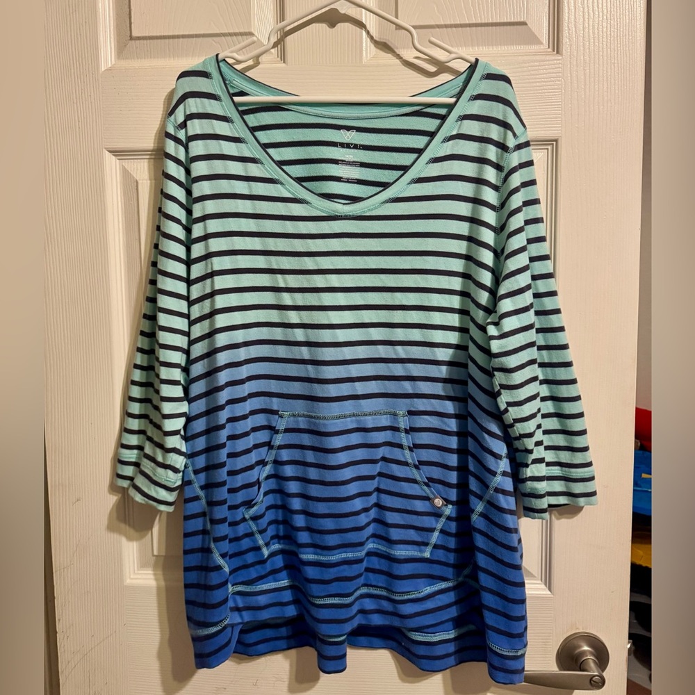 Livi Active Teal and Black Striped Top